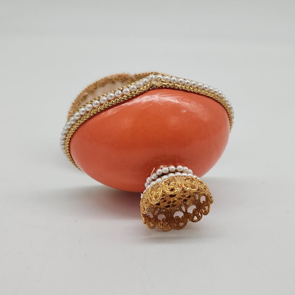 Decorative Egg Shaped Jewelry Trinket Box Faux Pearl Velvet Floral 2.5" - Picture 7 of 7